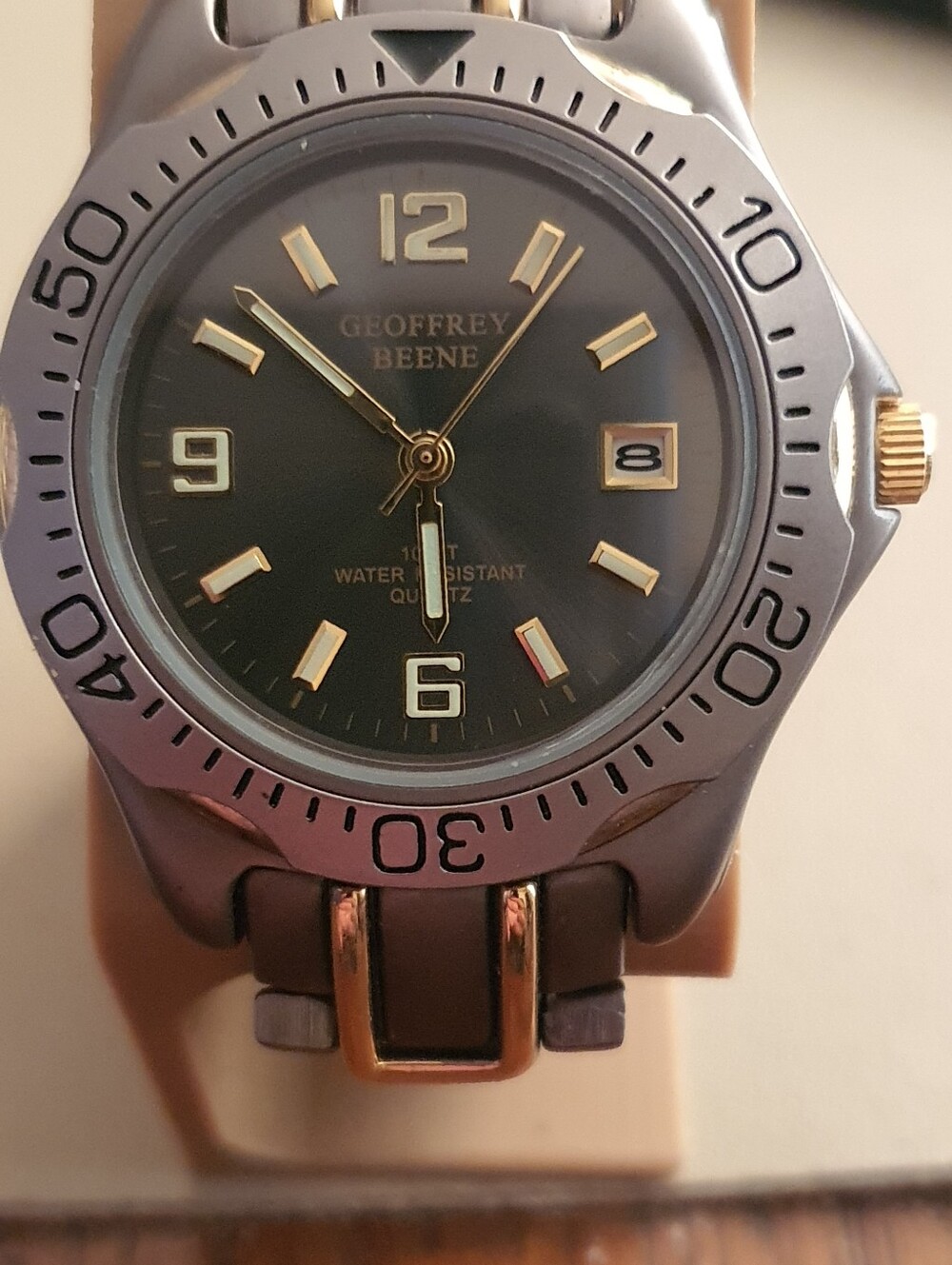 Geoffrey Beene Gray/Goldtone Stainless Steel Men's Watch w/Date
